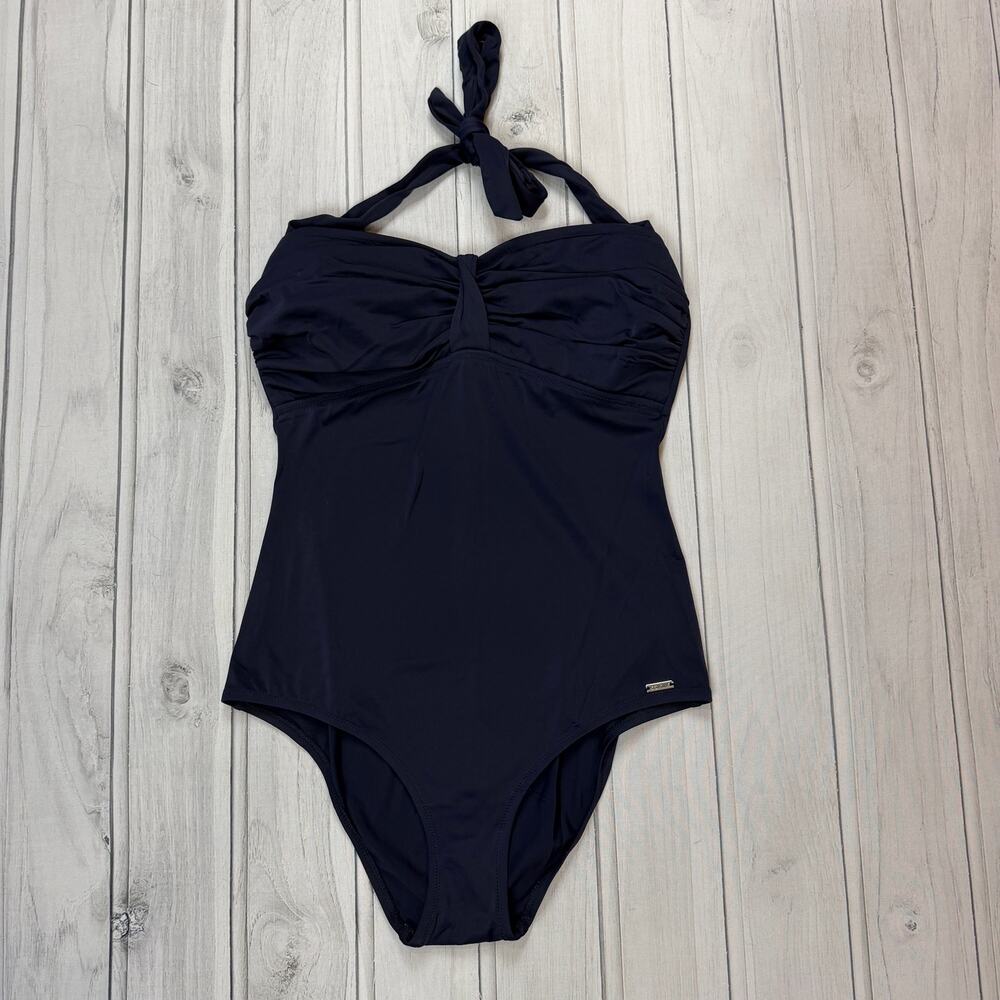 Seaside Beachwear One Piece Swimsuit Blue Ruched Halter Tie Classic